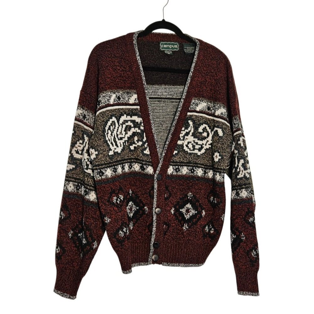 Campus Men's Vintage 80s  100% Acrylic 4 Button Cardigan Size XL